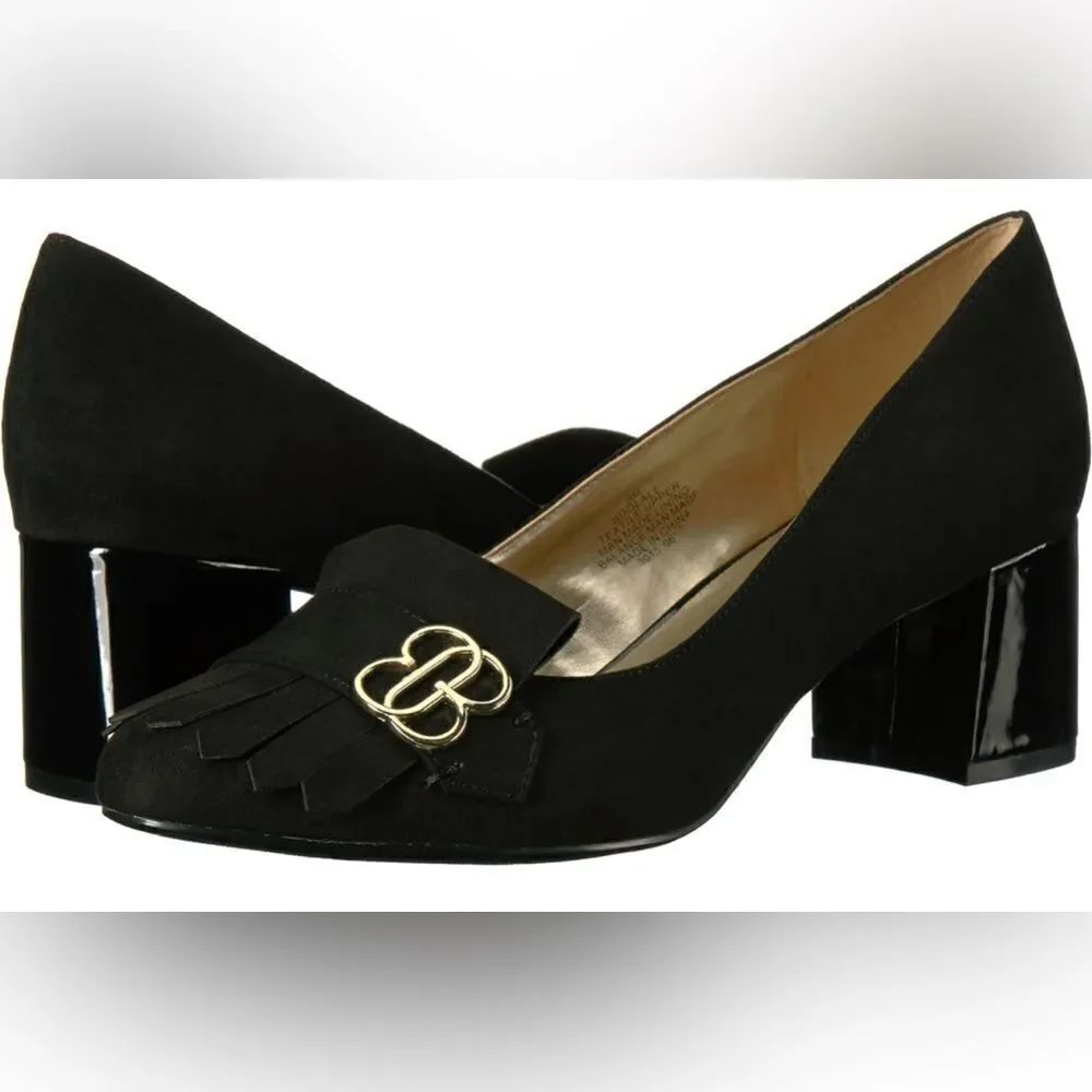 Bandolino Women's Black Suede Chunky Heel Pumps Kiltie Tassel Shoes SZ 9.5
